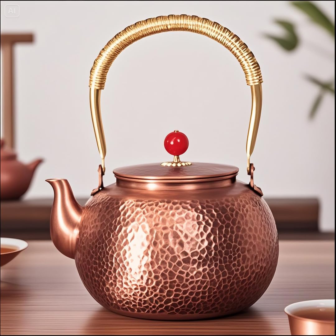 frymmx Handmade Hammered Copper Tea Kettle for Stove Top - 1.6 Quart (1500ml) Extra Thick Stovetop