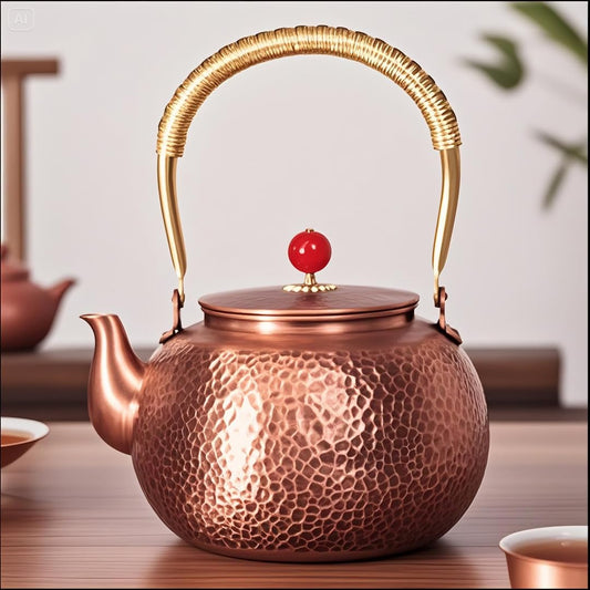 frymmx Handmade Hammered Copper Tea Kettle for Stove Top - 1.6 Quart (1500ml) Extra Thick Stovetop