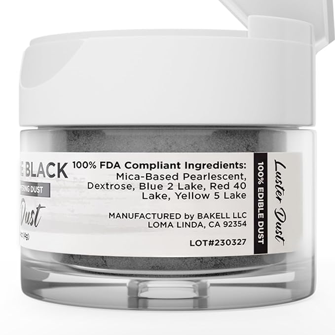 Luster Dust - Moonstone Black (4g 1x Jar) | Edible Vegan Dust & Paint for Cake Decorating, Ice Cream, Desserts, Cocktails and Beverages by Bakell