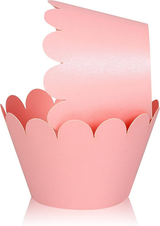 KPOSIYA Set of 100 Artistic Bake Cake Cups Filigree Little Vine Lace Laser Cut Cupcake Wrapper Liner Baking Cup Muffin CaseTrays for Wedding Birthday Party Decoration-Best Kitchen Gift (Pink)