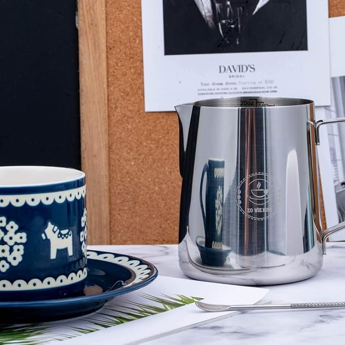 Milk Frothing Pitcher 12oz, Espresso Steaming Pitchers 350ml, Frother cup, Coffee Cappuccino Latte Art,304 Stainless Steel Jug with Decorating Art Pen