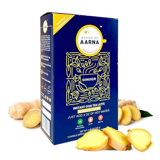 Aarna Instant Ginger Chai, Spiced Tea Mix, All Natural Authentic Chai, Low Sugar, Makes 10 Cups