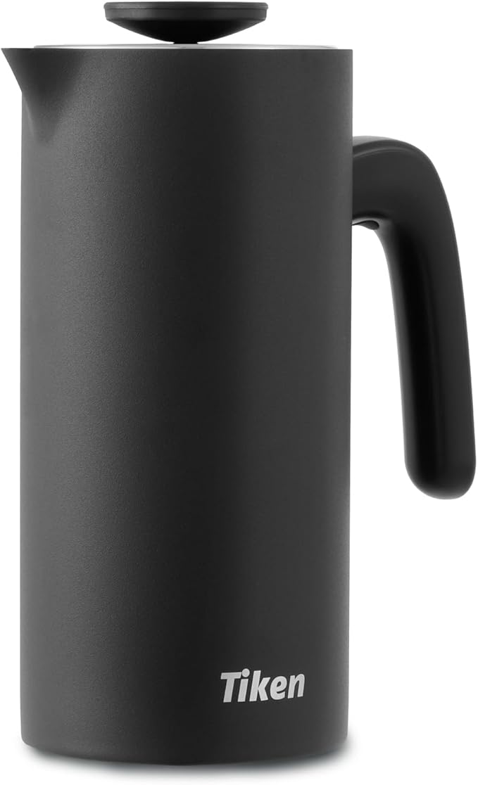 Tiken French Press Coffee Maker Stainless Steel Double-wall Vacuum Insulated Coffee Press Dishwasher Safe, 34Oz Black