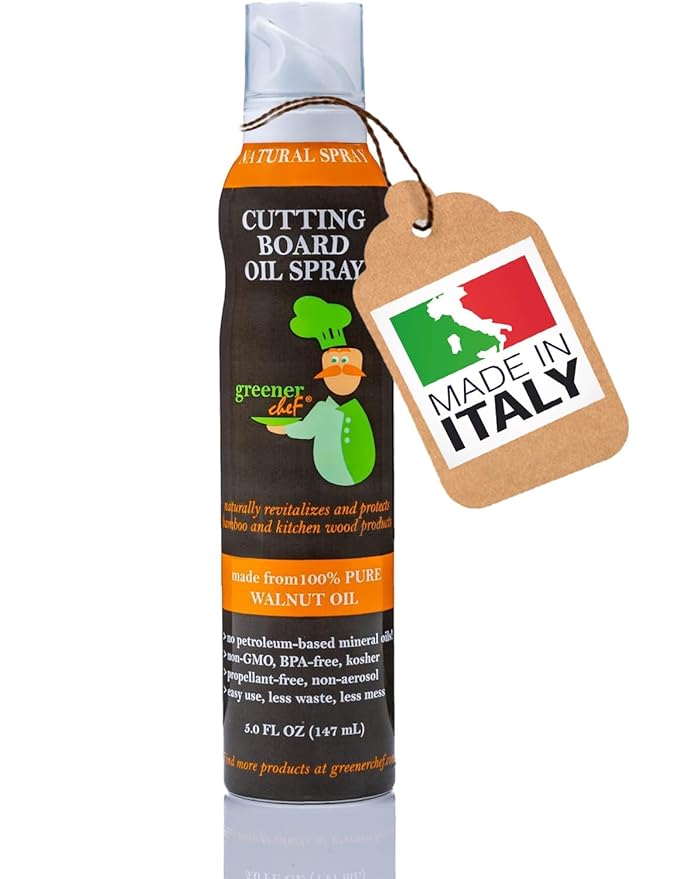 GREENER CHEF Organic Premium Italian Food-Grade Walnut Oil Spray & Butcher Block Conditioner - 100% Walnut Oil for Bamboo Chopping Boards - Aerosol-Free, Made in Italy