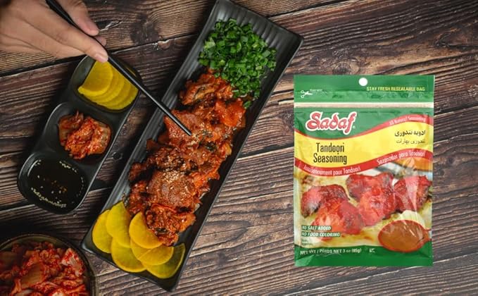 Sadaf Tandoori Seasoning - Tandoori Masala of 12 Spices - Tandoori spices for your Tikka Masala and your Butter Chicken - Indian Spice Blend - Salt-Free - 3 Oz Resealable Bag