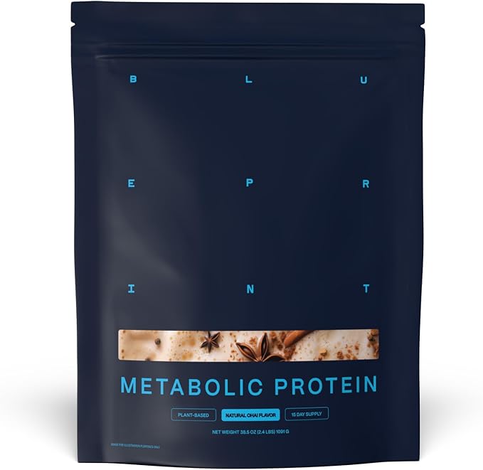 Blueprint by Bryan Johnson Vegan Protein Meal Replacement ??Plant Based Hemp Protein with 27g Protein Per Serving ??Low Calorie, Chai Flavored Protein for Women & Men ??Dairy Free??15 Servings