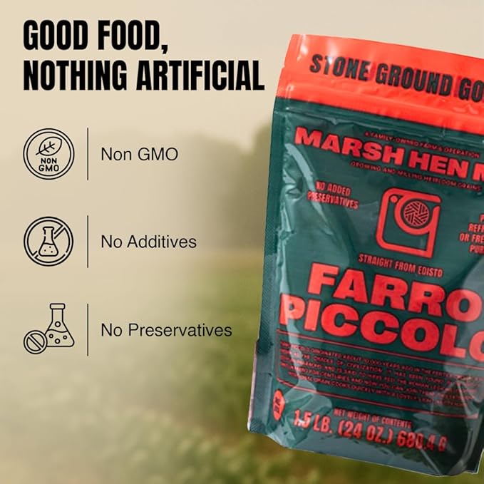 Marsh Hen Mill Farro Piccolo Semi Pearled Ancient Grains | Fast Cooking Farro Grain Organic | Ideal for Healthy Cooking or as a Nutrient-Rich Side | Certified Organic Einkorn Wheat - 24 Oz