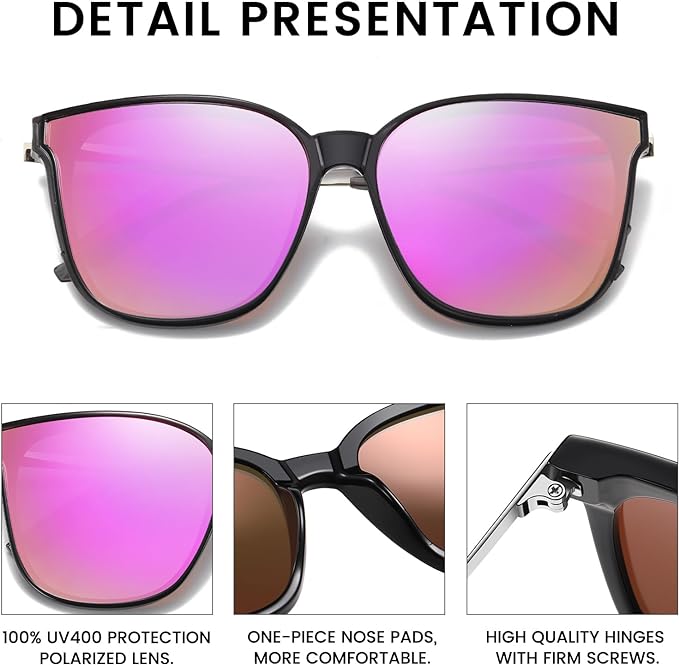 DUCO Oversized Polarized Sunglasses Womens Trendy Mirrored Shades Retro Round Vintage Light Weight UV400 Sun Glasses W016