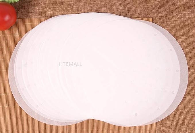 200pcs Air Fryer Liners, 10 inches Bamboo Steamer Liners, Premium Perforated Parchment Steaming Papers, Non-stick Steamer Mat Liner for Air Fryers Baking Cooking Oven