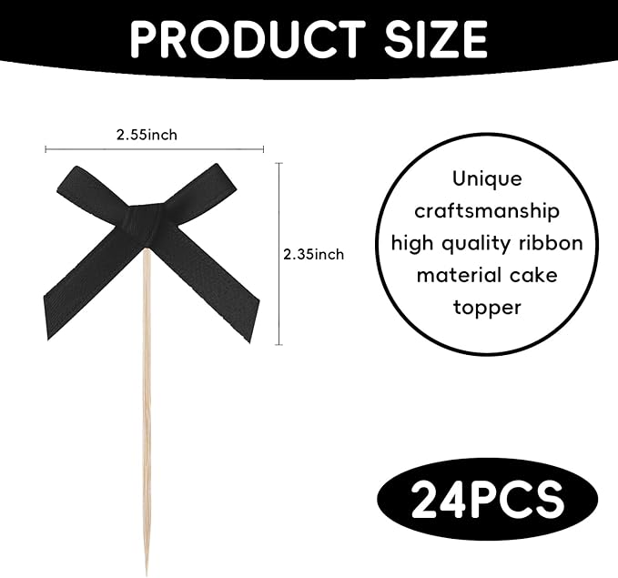 24Pcs Black Bow Theme Party Decorations for Baby Shower Supplies Black Bow Birthday Cupcake Toppers Decorations Coquette Birthday Cupcake Toppers Decorations