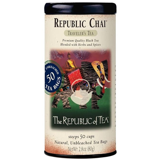 The Republic of Tea - Republic Chai Black Tea, Tin of 50 Tea Bags