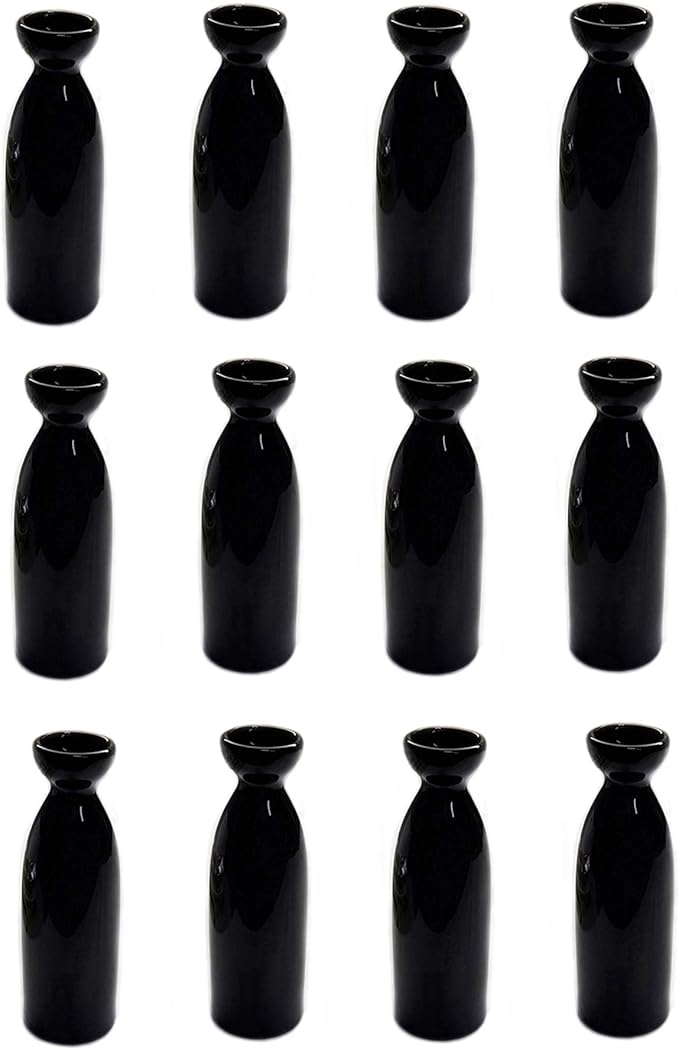 JapanBargain, Porcelain Sake Carafe Sake Bottle for Cold Sake and Hot Sake Microwave Safe, 7.5 oz, Black Color, 12 Pack