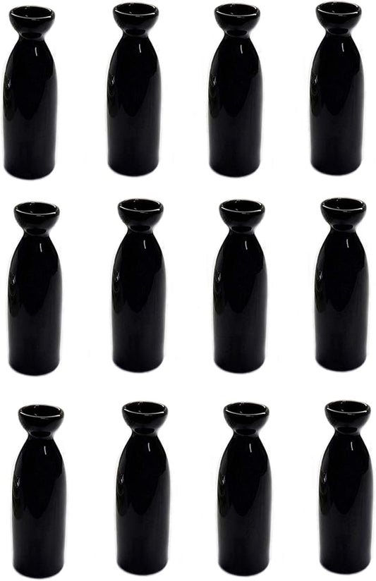 JapanBargain, Porcelain Sake Carafe Sake Bottle for Cold Sake and Hot Sake Microwave Safe, 7.5 oz, Black Color, 12 Pack