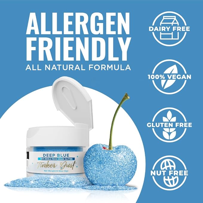Bakell - Deep Blue Tinker Dust (5g, 1x Jar) Edible Glitter for Food, Desserts, and Beverages!