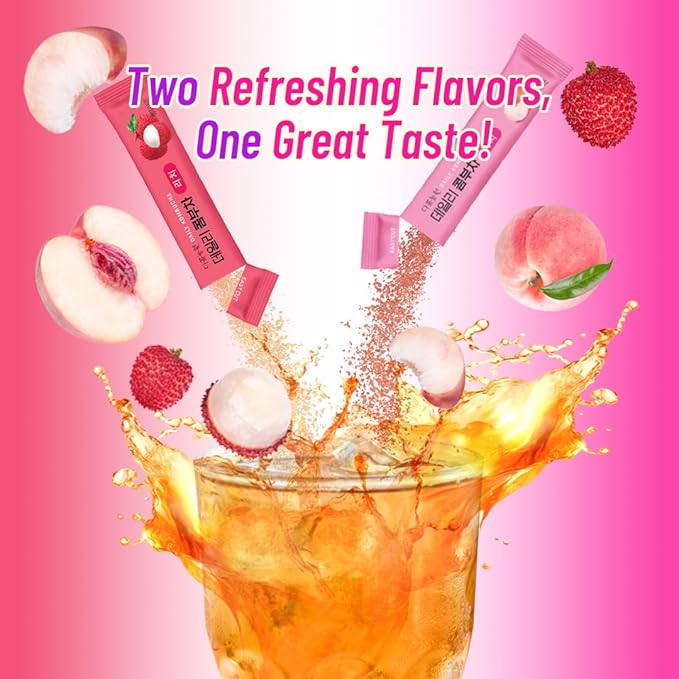 KAYFOOD-Kombucha-Peach-Garden-Daily Zero Sugar, Diet, Gut Healthy Sparkling Beverage, Fermented Korean Drinks for Iced, Hot, Workout Tea (10ST) (10ST, Lychee&peach)