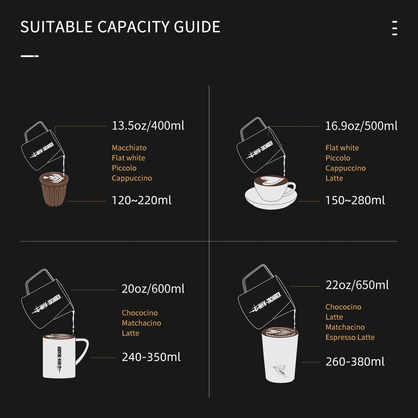 MHW-3BOMBER Espresso Steaming Pitcher Milk Frothing Pitcher Stainless Steel Milk Coffee Cappuccino