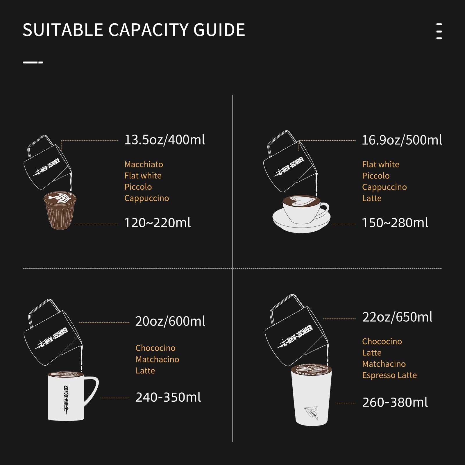 MHW-3BOMBER Espresso Steaming Pitcher Milk Frothing Pitcher Stainless Steel Milk Coffee Cappuccino