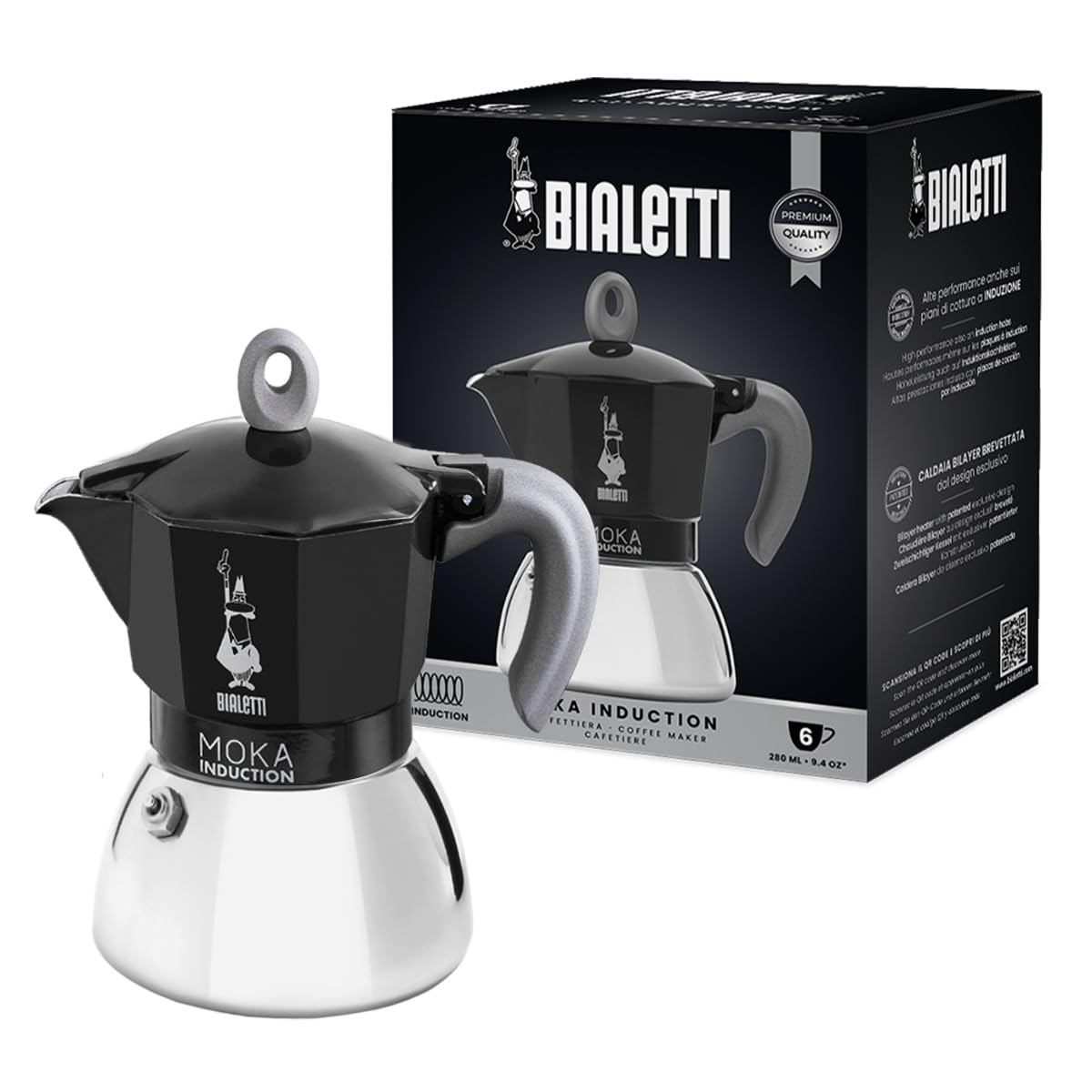 Bialetti - Moka Induction, Moka Pot, Suitable for all Types of Hobs, 6 Cups Espresso (9.4 Oz