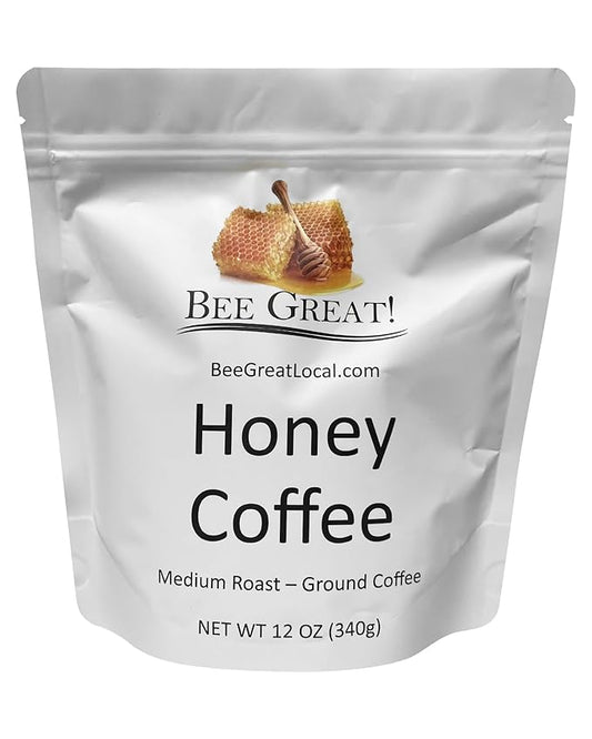 Bee Great Honey Coffee ??Medium Roast Ground Organic Arabica Beans Infused with Pure Honey ??Smooth, Not Too Sweet, No Artificial Sweeteners or Flavorings ??12oz Bag