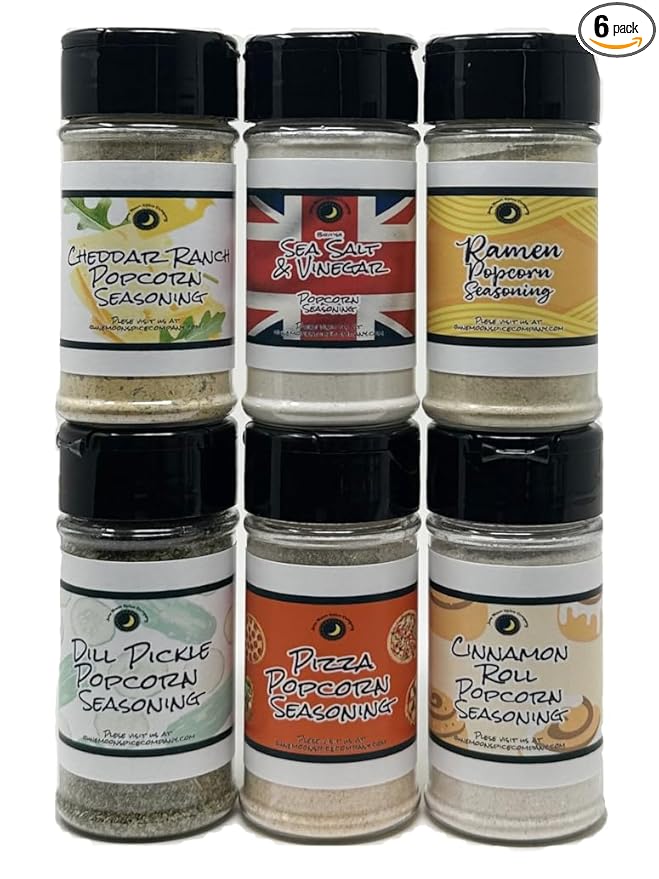 POPCORN SEASONING | Variety 6 Pack | Ramen Flavor | Dill Pickle | Sea Salt & Vinegar | Cheddar Ranch | Cinnamon Roll Frosting | Pizza | Crafted in Small Batches | Premium | Popcorn Seasoning Variety Set ??6 Unique Flavors to Transform Your Popcorn!