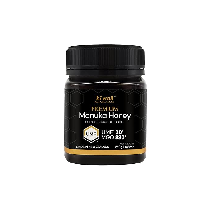 Hi Well Premium New Zealand 100% Manuka Honey UMF 20+ MGO 830+ | Certified Monofloral Raw Honey (250g)