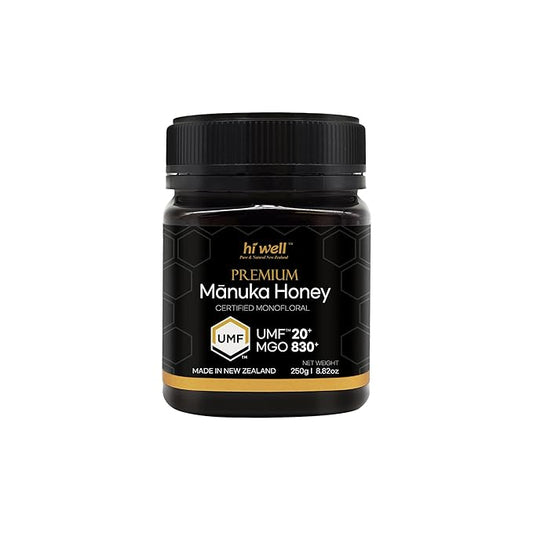 Hi Well Premium New Zealand 100% Manuka Honey UMF 20+ MGO 830+ | Certified Monofloral Raw Honey (250g)