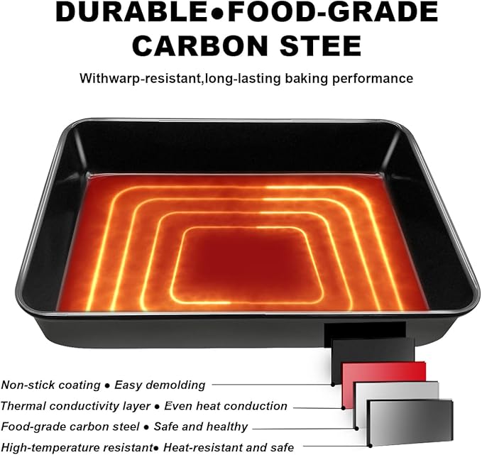 Lasagne Pan, 13 x 9 x 2.5 Inch Enamel Rectangular Cake Pan, Cake Brownie Lasagna Deep Baking Pan, Easy Release & Clean, for Baking Roasting Serving, Large Black