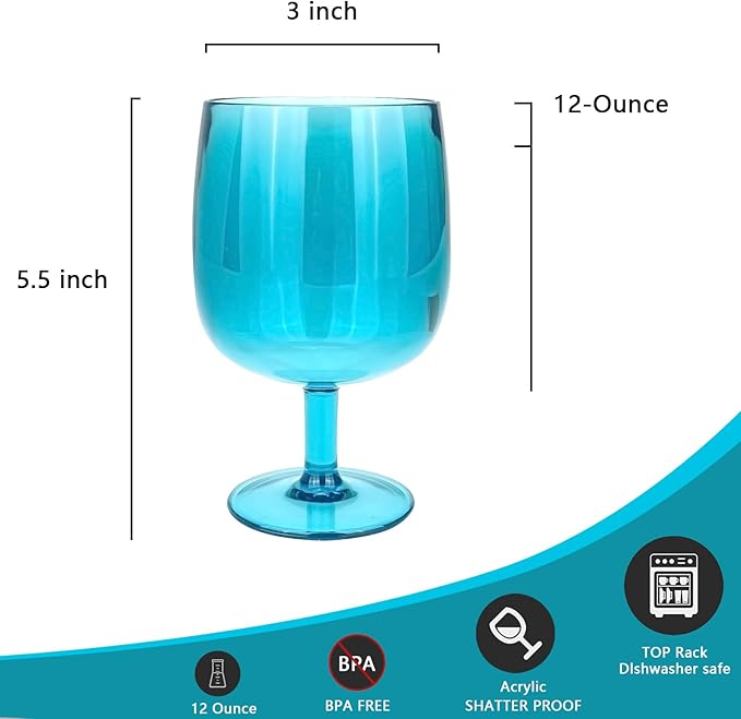 Yalin Set of 6 Unbreakable 12 oz Acrylic Plastic Wine and Water Tumbler Stackable Goblets. (Multicolor, 12 oz)