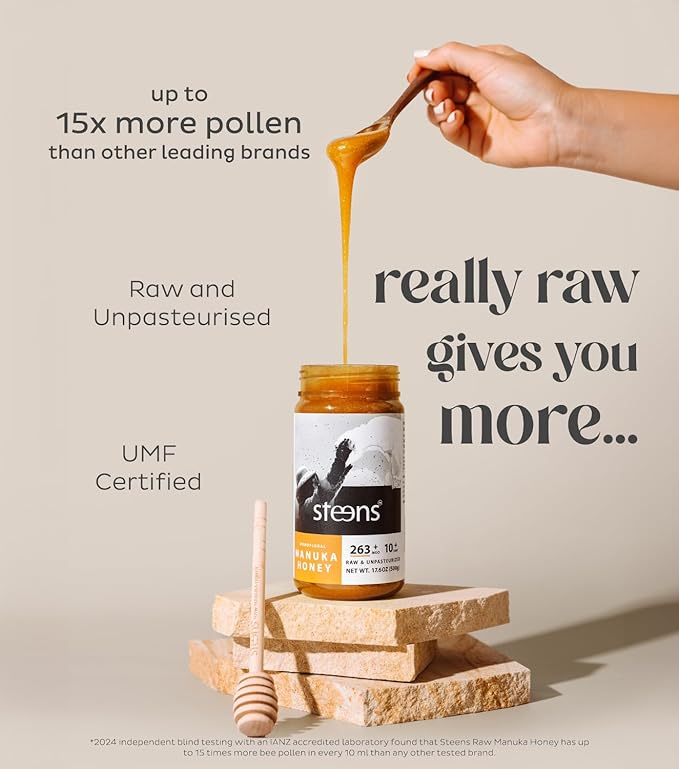 Steens Manuka Honey - MGO 263+ - Pure & Raw 100% Certified UMF 10+ Manuka Honey - Bottled and Sealed in New Zealand - 17.6 oz Jar??"<div>