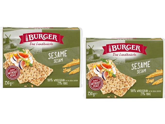 Burger Crispbread, 8.8 oz, No Yeast (pack of 2, Sesame)
