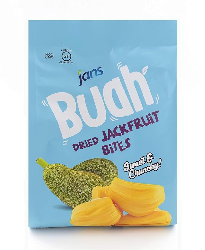Jans Buah Jackfruit Chips (7.05 Oz Bag, Pack of 12) - Dried Jack Fruit Chips Experience Real Fruit, Gluten-Free, Sweet & Crunchy, Ready-to-Eat, Perfect for Anytime Snacking