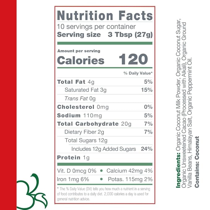 Bare Life: Instant Dairy Free Peppermint Hot Cocoa Mix - 10 Serving Pouch | Gluten Free, Vegan, Organic, Plant Based, Paleo, Soy Free, Corn Free, Lactose Free, Refined Sugar Free, Hot Chocolate, 9.52 oz.