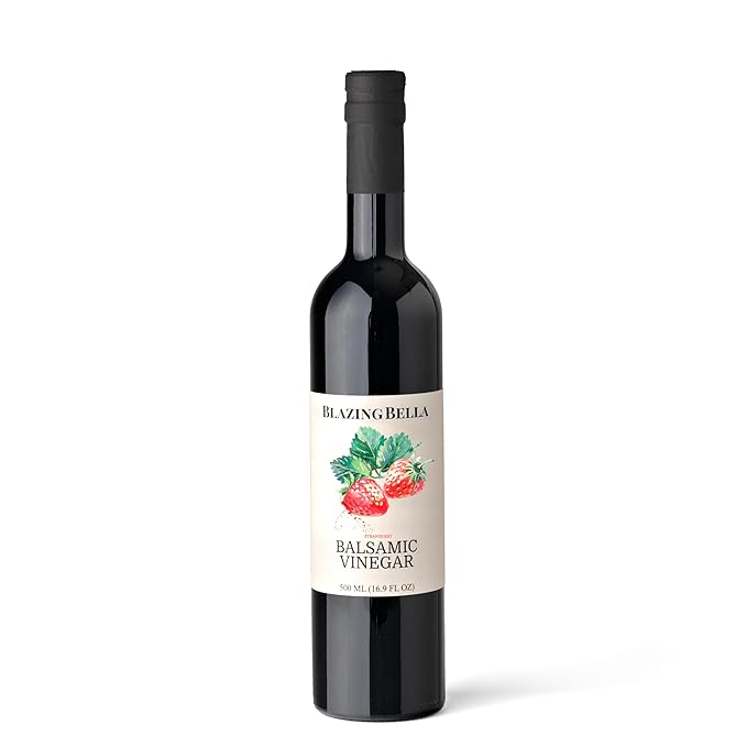 Blazing Bella Strawberry Balsamic Vinegar. Large 16.9 Fl Oz (500ML) Salad Balsamic - Premium gourmet, smooth, sweet, and thick, easy to use on grilled foods