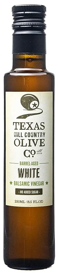 White Balsamic Vinegar - Gourmet Barrel Aged Balsamic Vinegar - Great for Dressing Dipping Glazing - No Artificial Flavors or Added Sugar - Made in Texas (8.5 oz)