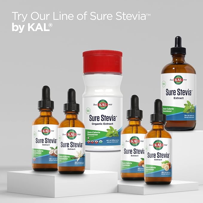 KAL Sure Stevia Extract Powder, Low Carb, Plant Based Stevia Sweetener, Great Taste, Zero Calories, Zero Sugar, Low Glycemic & Perfect for a Keto Diet, 60-Day Guarantee, Approx. 1820 Servings, 3.5oz
