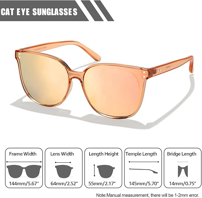 LVIOE Oversized Polarized Sunglasses for Women Trendy Large Cat Eye UV Protection Shade LS1627s