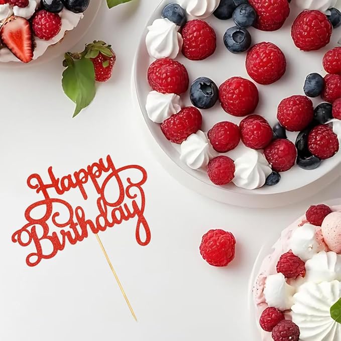 1 PCS Red Birthday Cake Topper Happy Birthday Cake Toppers Happy Birth Cake Decorations Girls Women's Celebrating Anniversary Birthday Party Decorations