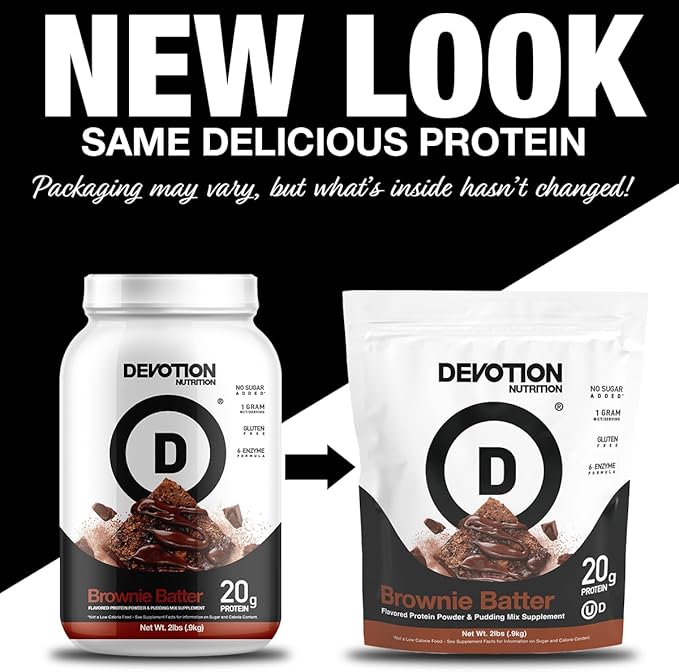 Devotion Nutrition Protein Powder Brownie Batter ??20g Whey Isolate & Casein Protein Blend ??No Added Sugar, Low Carb, Gluten-Free, Keto-Friendly, 1g MCT, Kosher ??2lb Pouch
