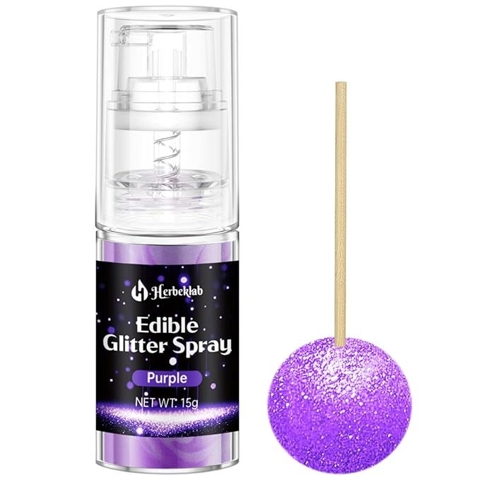 Purple Edible Glitter Spray - Herbeklab 15g Edible Glitter for Cakes, Food Grade Metallic Shimmer Powder, Edible Purple Spray for Cookie Decorating, Chocolate, Strawberries