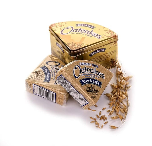 Stockan's Orkney Wholegrain Thin Oatcakes Gifting Tin - Traditional Scottish Savoury Biscuits Imported from Scotland - 3 Gifting Tins (2 Oatcake Packs in Each Tin)