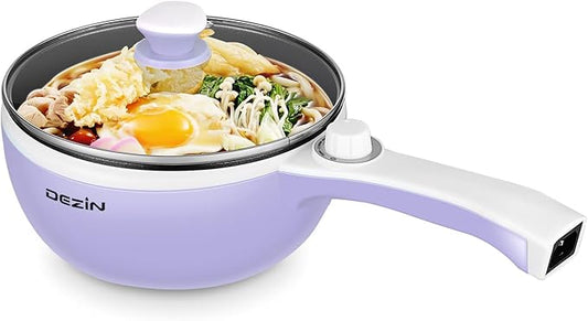 Dezin Hot Pot Electric Upgraded, Non-Stick Saut챕 Pan, Rapid Noodles Electric Pot, 1.5L Mini Portable Hot Pot for Steak, Egg, Fried Rice, Ramen, Oatmeal, Soup with Power Adjustment