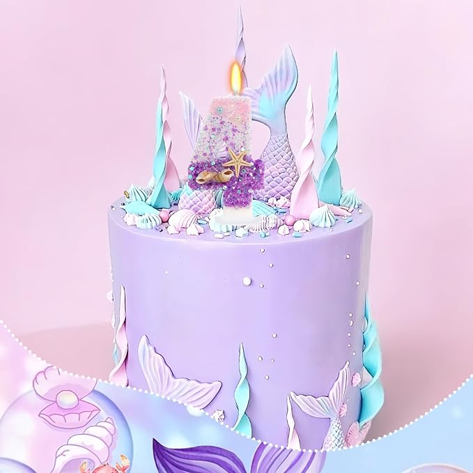 Purple Mermaid Party Number 4 Cake Candles, 2.76 inch Birthday Candle, Cake Topper Decoration for Birthday Party (Number 4)