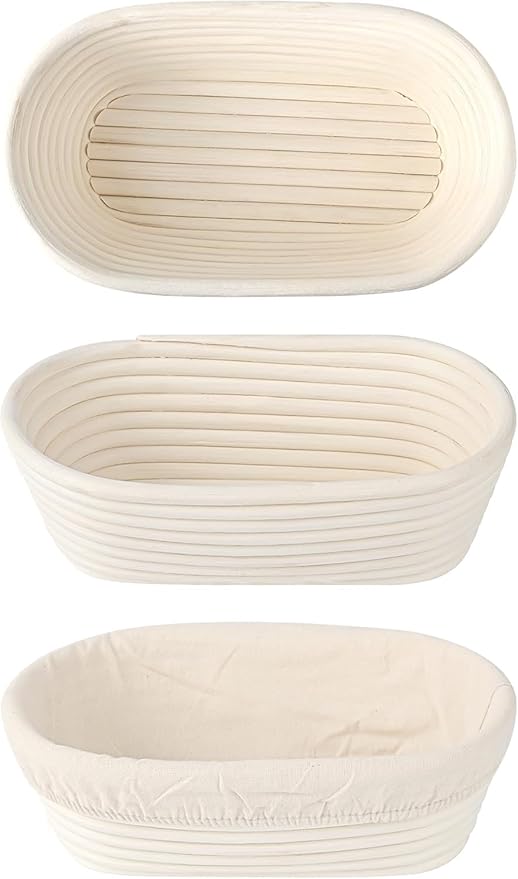 Saint Germain Bakery Premium Round Bread Banneton Basket with Liner - Perfect Brotform Proofing Basket for Making Beautiful Bread (10" Oval (2x count))