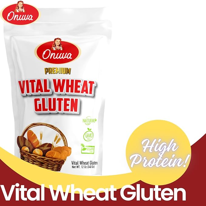 Vital Wheat Gluten by Onuva - 12 oz (340 g) -High Protein - Vegan - Non GMO - Keto Friendly - Bread Making - Natural Powder for Bread Machine - Low Carb - Vegan Gluten - For Seitan - Pack of 1