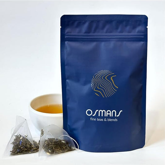 Osmans Green Tea – Premiun Loose Leaf in Sachets, Jasmine & Mint Blend, Refreshing & Relaxing,15 Sachets