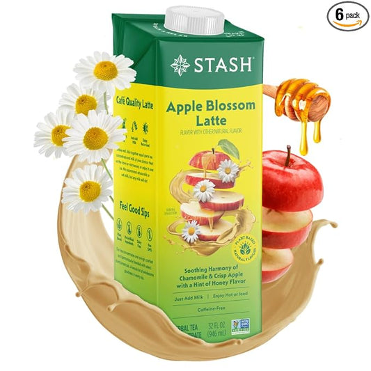 STASH Apple Blossom Latte Concentrate - Barista Style Caffeinated Latte Tea Beverage - Crafted in Oregon - Plant Based and Dairy-Free, Serve Hot or Iced, 32 fl oz (Pack of 6)