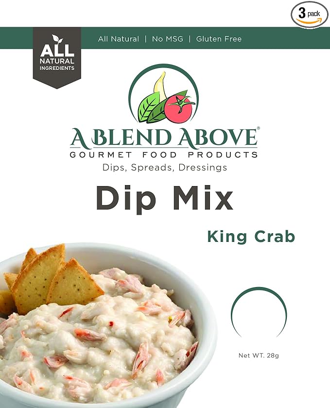 A Blend Above King Crab Dip Mix Mixed Seasonings Packet, 1 oz (3 Pack), Gluten-Free, No MSG, All Natural, No Preservatives, Vegetable Dip, Keto Friendly, Low Carb, Low Sodium, Vegan Friendly, Party Favorite, Chip Dip, Easy to Make