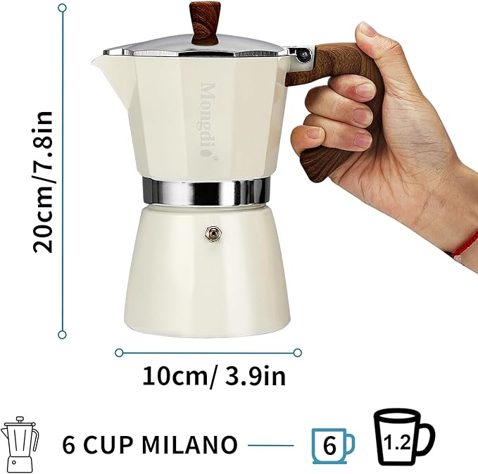 Mongdio Stovetop Espresso Maker Moka Pot, Cuban Coffee Maker Stove top coffee maker Moka Italian Espresso Greca Coffee Maker Brewer Percolator, 6 Espresso Cups, 10 oz - White