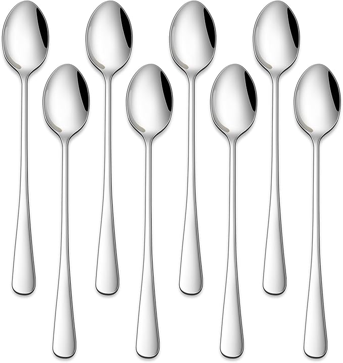 7.5 Inches Stainless Steel Iced Tea Spoons,Set Of 8 Long Stirring Spoons For Coffee,Cocktail,Ice Cream,Long Handle Iced Teaspoons For Bar