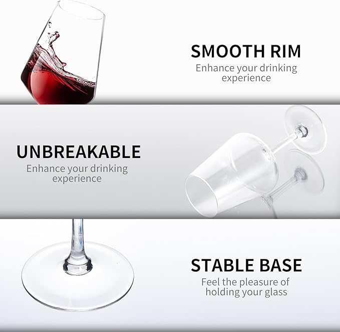 20-ounce Unbreakable Wine Glasses-Acrylic Plastic Stem Wine Glasses, set of 6-All Purpose,Red or White Wine Glass,Dishwasher Safe,BPA Free (Clear, Large)